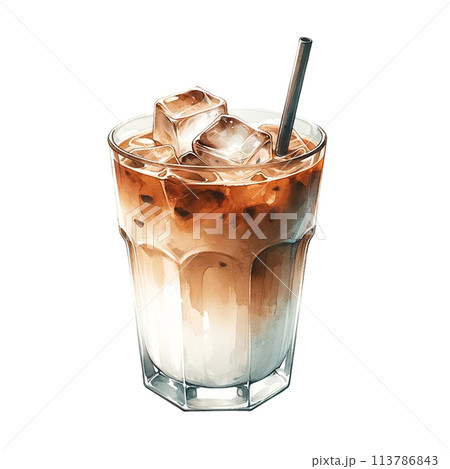 リアルなアイスカフェラテのイラストのイラスト素材 [113786843] - PIXTA