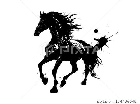 インクで描いた抽象的な馬のシルエットのイラスト のイラスト素材