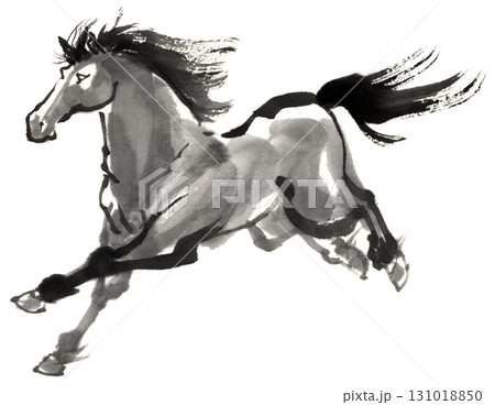 水墨画 駆ける馬のイラスト素材 [131018850] - PIXTA