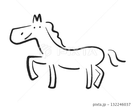 墨絵の笑顔のかわいい馬 2026 正月素材 モノクロのイラスト素材