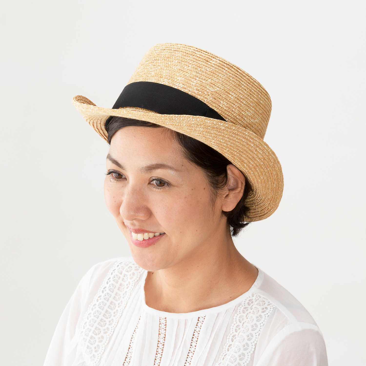 田中帽子店Orga（オルガ） 麦わら シルクハット型 カンカン帽子 57.5cm