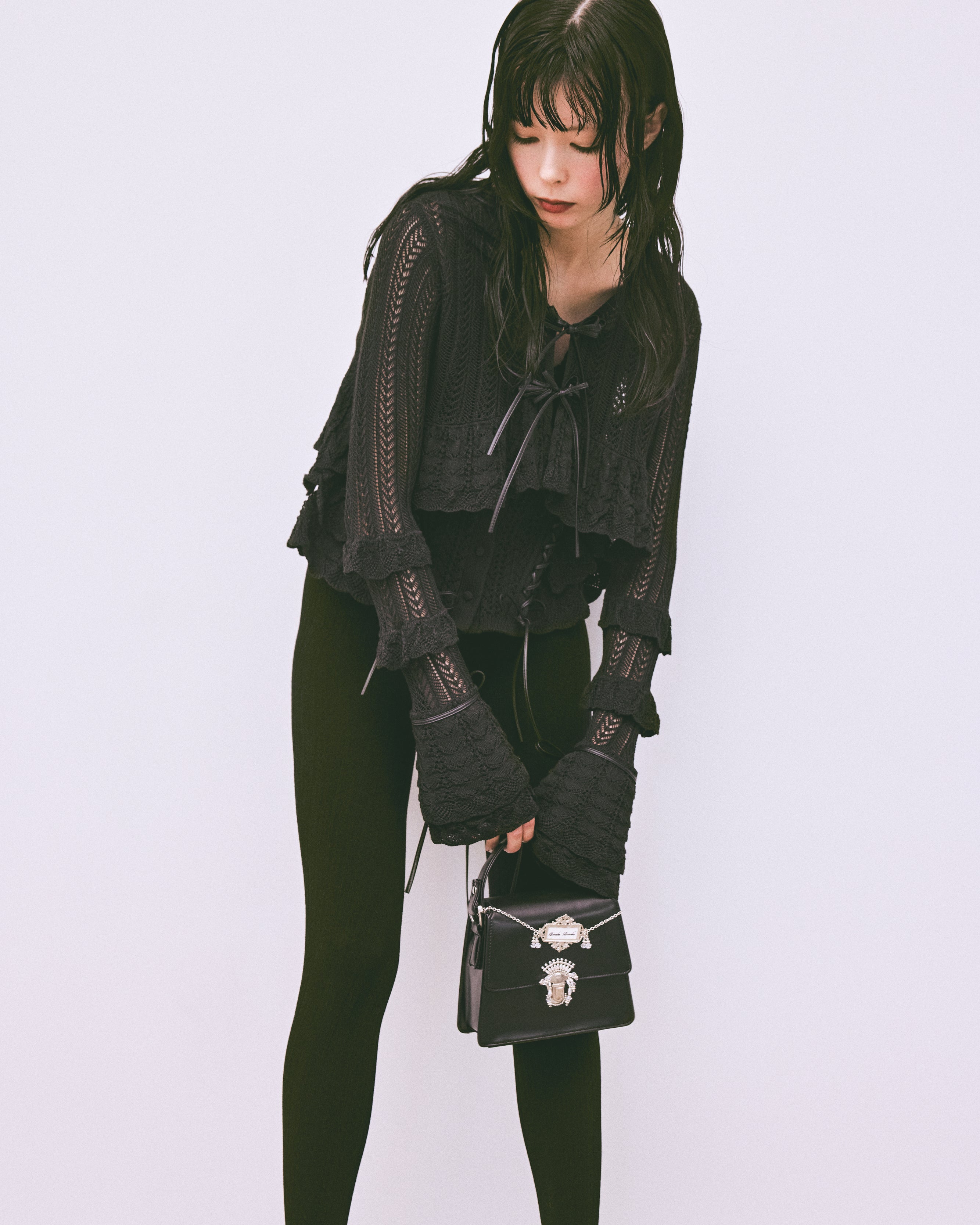 lace up ribbon knit camisole Black【stock】 – tanakadaisuke