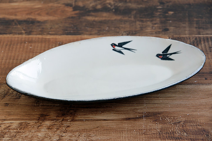 末晴窯】楕円皿/ツバメ/（横 28.5cm） | 【丹波のイロドリ】丹波焼