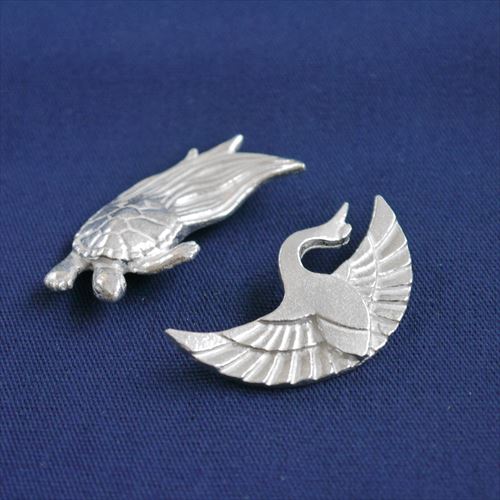 竹中銅器/錫箸置き/2個セット（化粧箱入）向かい鶴・向かい亀・夫婦鶴