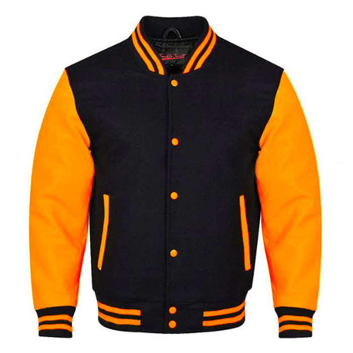 Varsity Premium Quality Plain Black Polyester Body & Orange PU