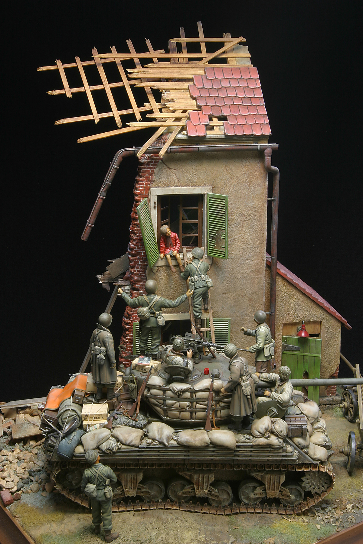 M4A3(76)Wシャーマン戦車ジオラマ,1/35ドラゴン6325,サンドバッグ