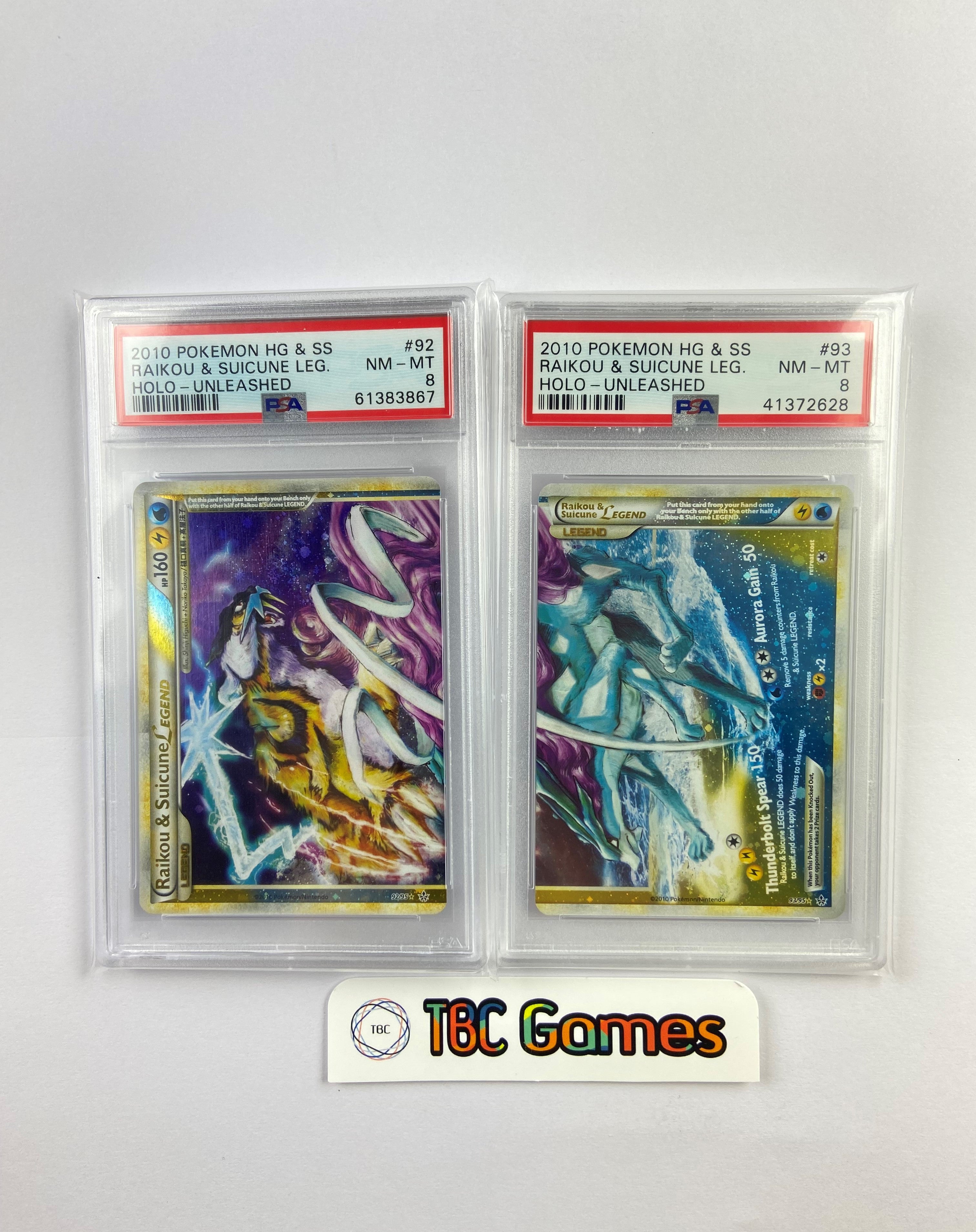 Raikou & Suicune Legend Top Bottom Set Unleashed 92/95 93/95 PSA 8
