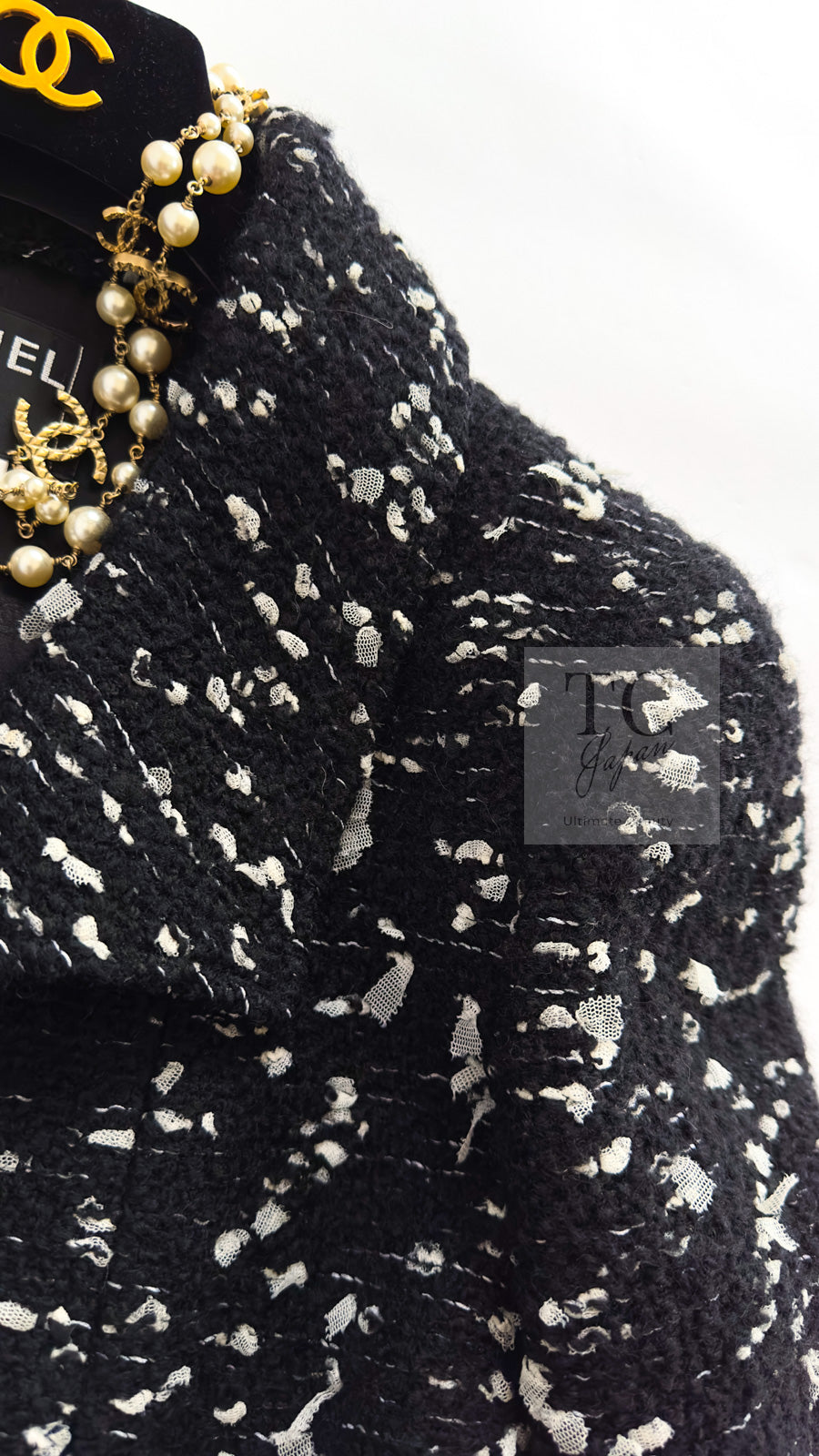 シャネル ジャケット CHANEL ブラック ホワイト ウール ツイード 02A