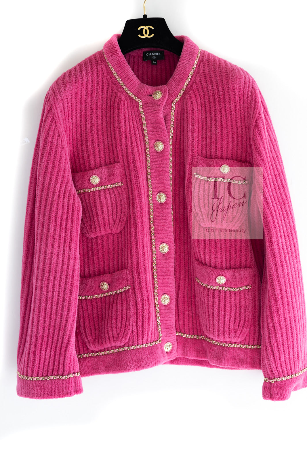 シャネル カーディガン ジャケット CHANEL ピンク ニット ココ ボタン
