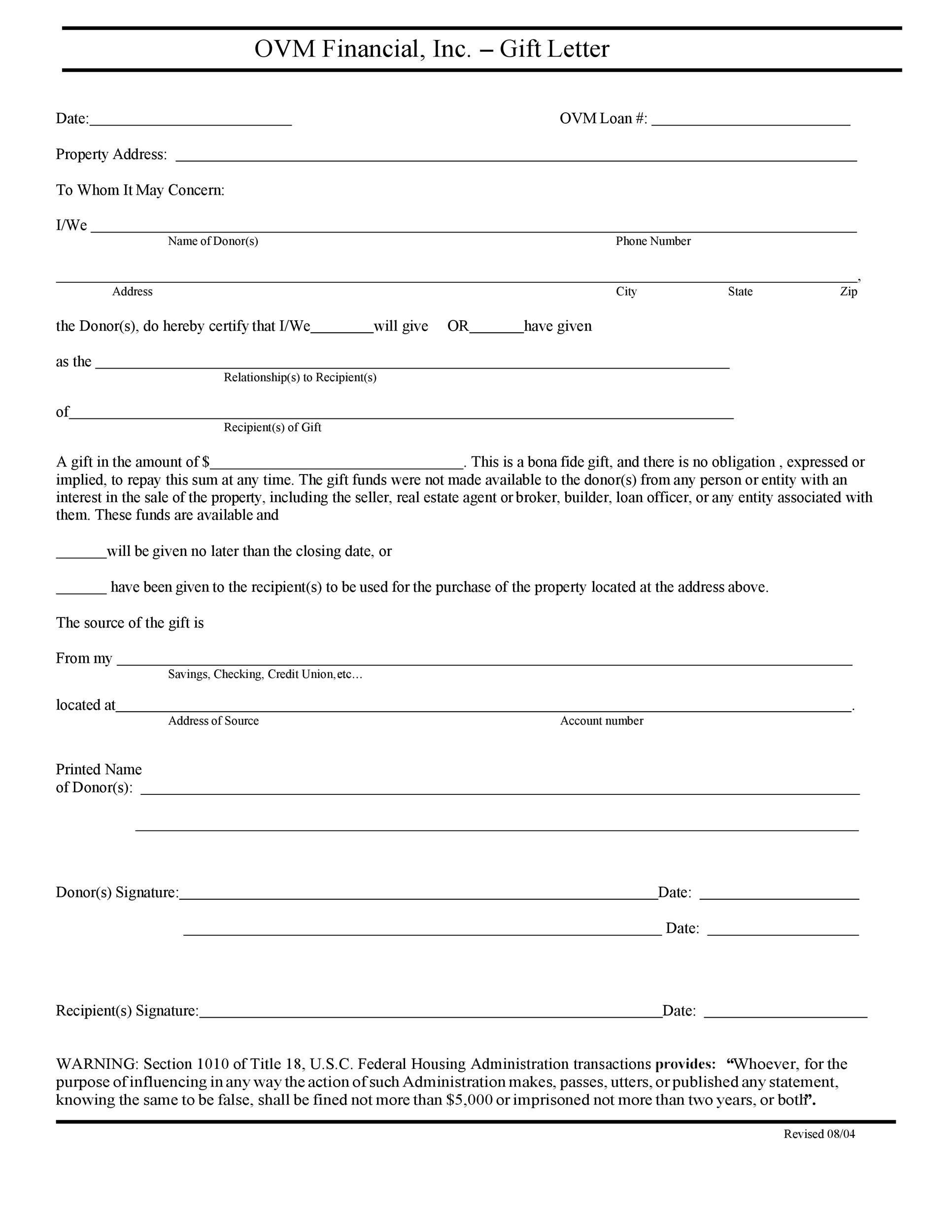 35 Best Gift Letter Templates (Word & PDF) ᐅ TemplateLab