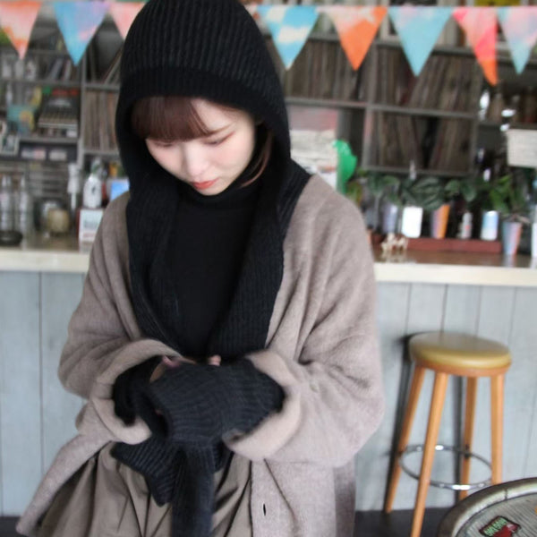 日本製 ウール100% フード付きネックウォーマー Editors Hoodie