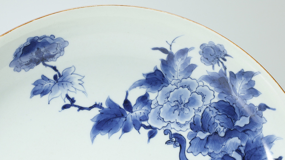 藍柿右衛門牡丹鳳凰文皿（江戸時代） - 天平堂（TENPYODO）