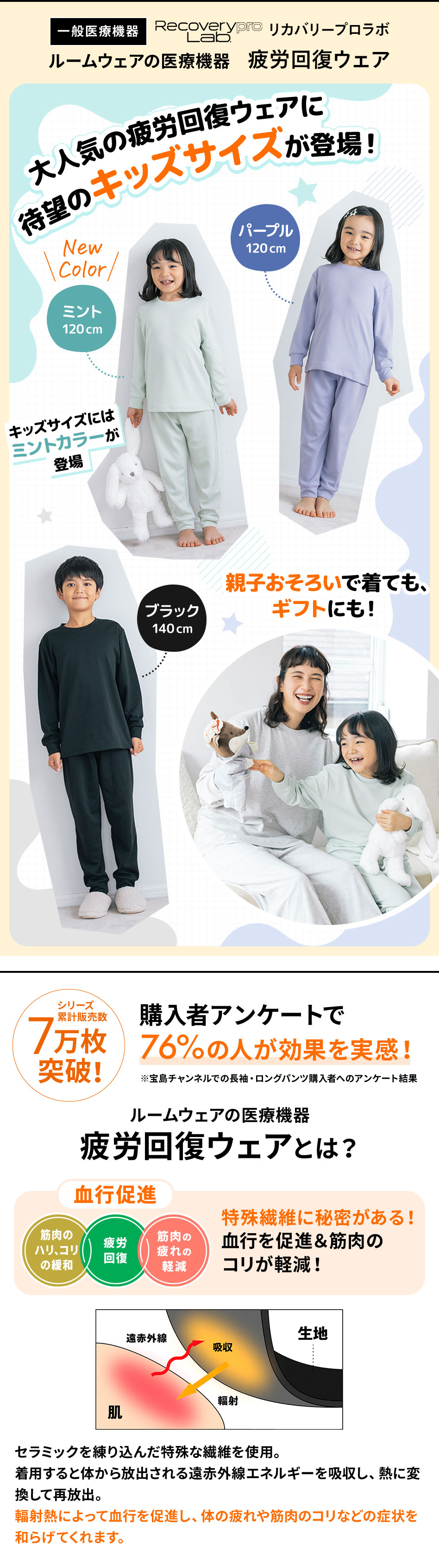 Recoverypro Lab. KIDS 疲労回復ウェア 長袖クルーネック・ロング