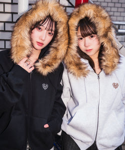 Heart logo Fur zip hoodie – That's life online store