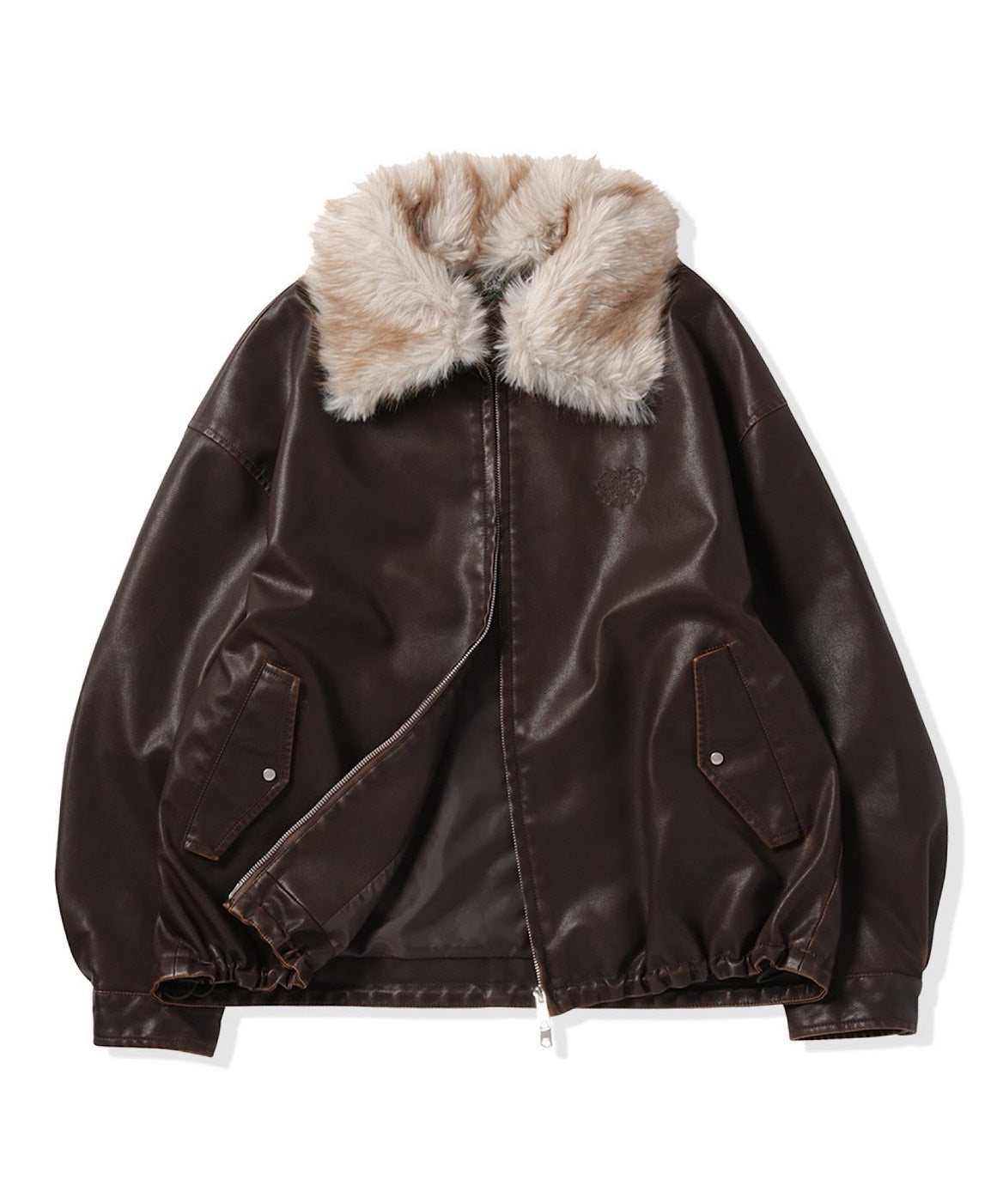 Leather fur Heart logo jacket – That's life online store