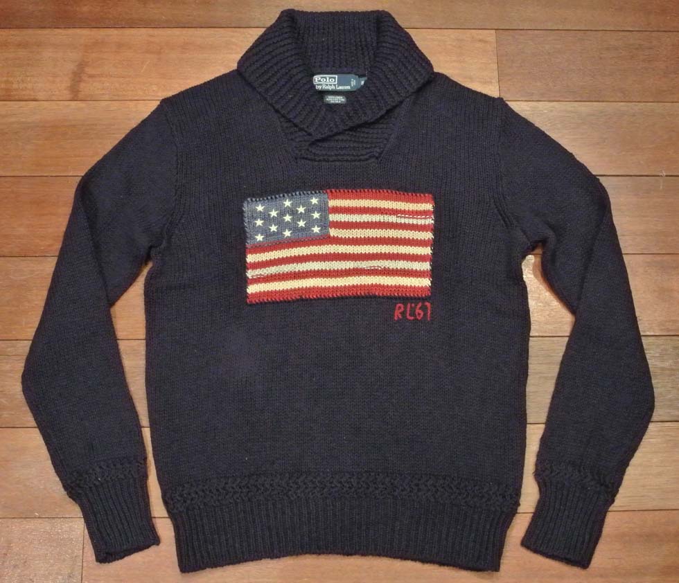 ポロラルフローレン ショールカラー フラッグセーター(星条旗柄/S,M) - 7th
