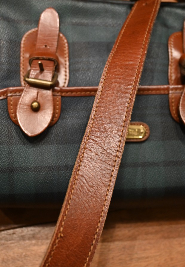 USED 90s ポロラルフローレン PVC×レザー ブラックウォッチ柄の