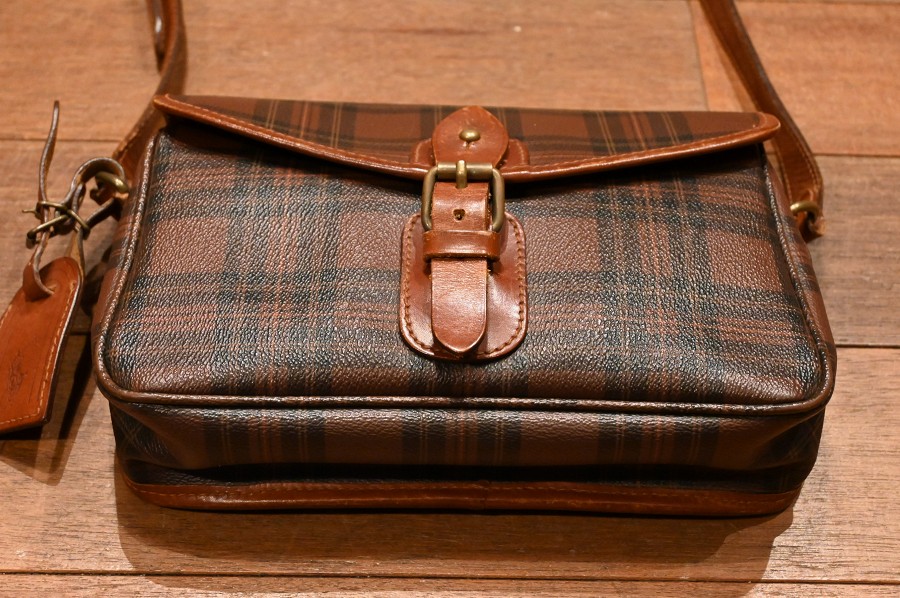 USED) 90s ポロラルフローレン PVC×レザー タータンチェック柄の