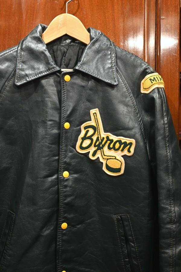 VTG/USED) 80s カナダ製 オールレザー スタジャン バーシティ