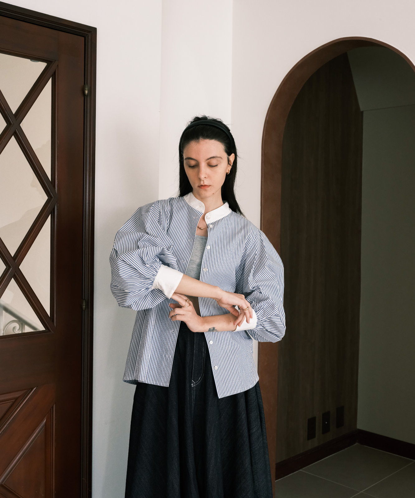 ≪通常販売≫stand collar cleric shirt（スタンドカラークレリック