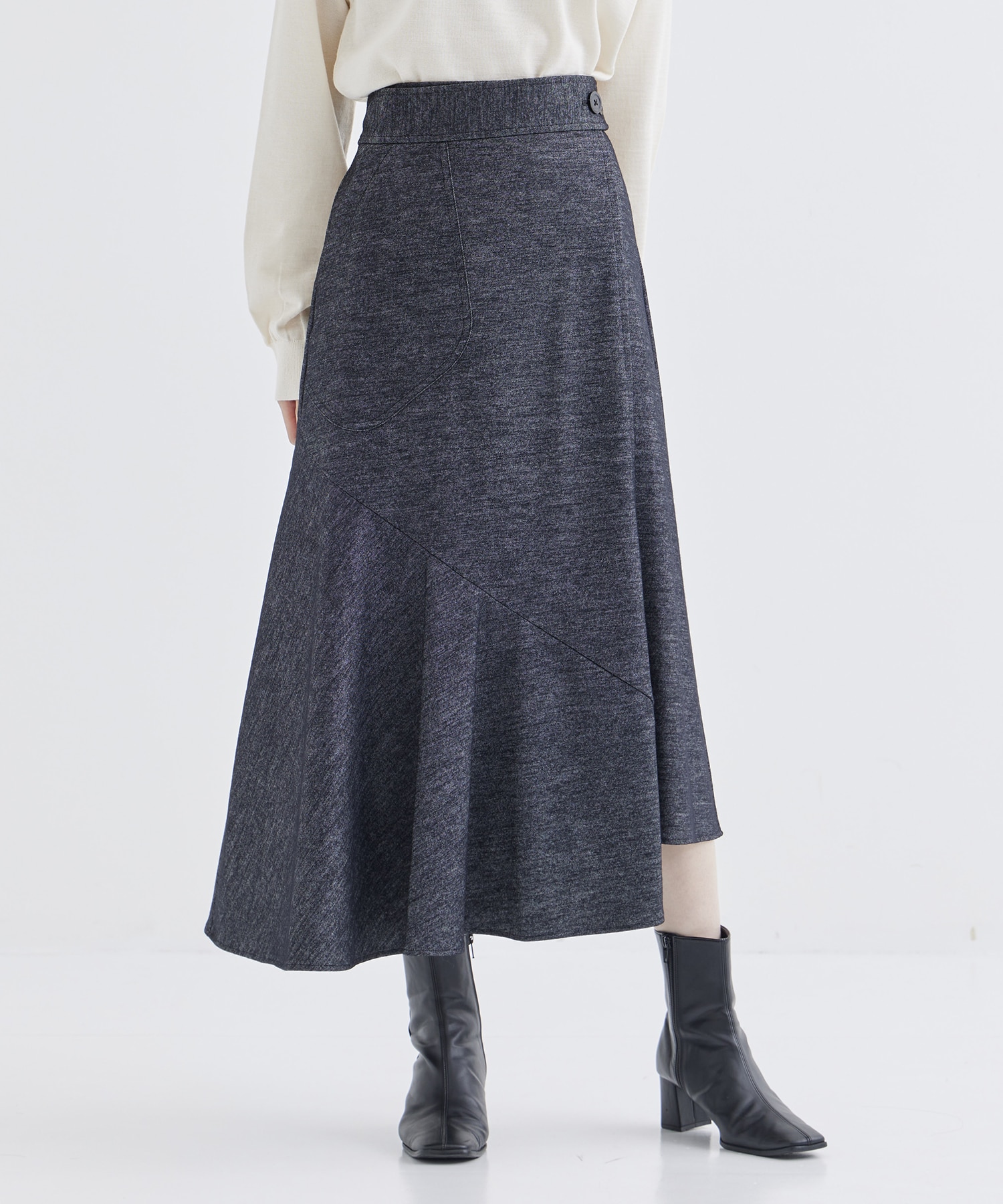 WASHABLE TWEEDY JERSEY WRAP SKIRT(34 BLACK): THE TOKYO: WOMENS