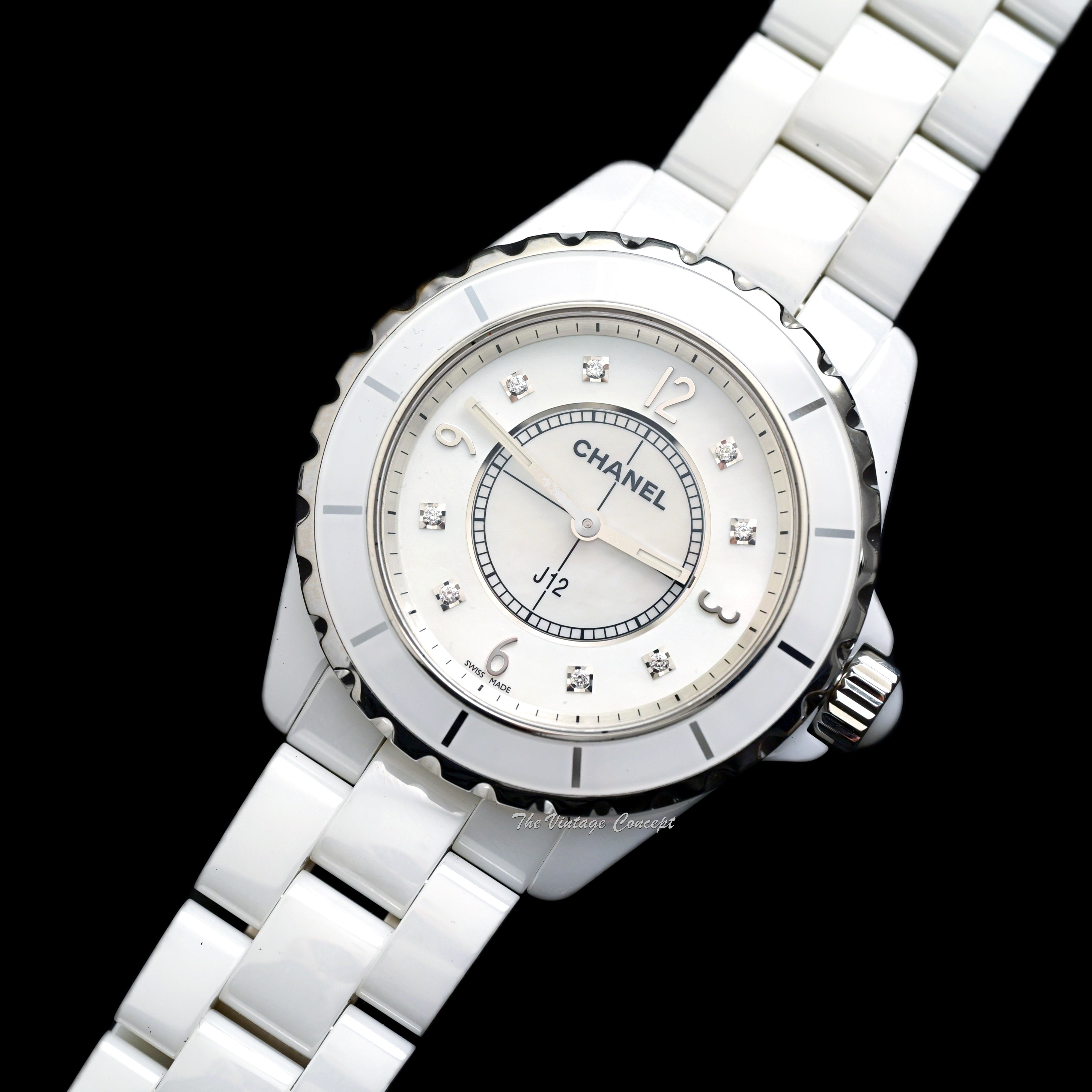 Chanel J12 Ceramic MOP Dial w/ Diamonds Indexes Quartz H3214 (Full