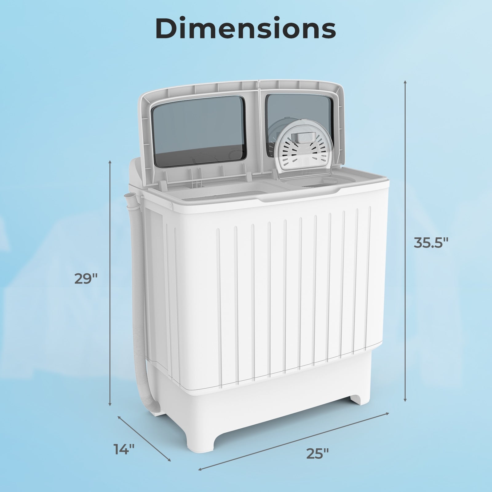 20 磅便携式洗衣机带内置重力排水管-灰色 20 lbs Portable Washing