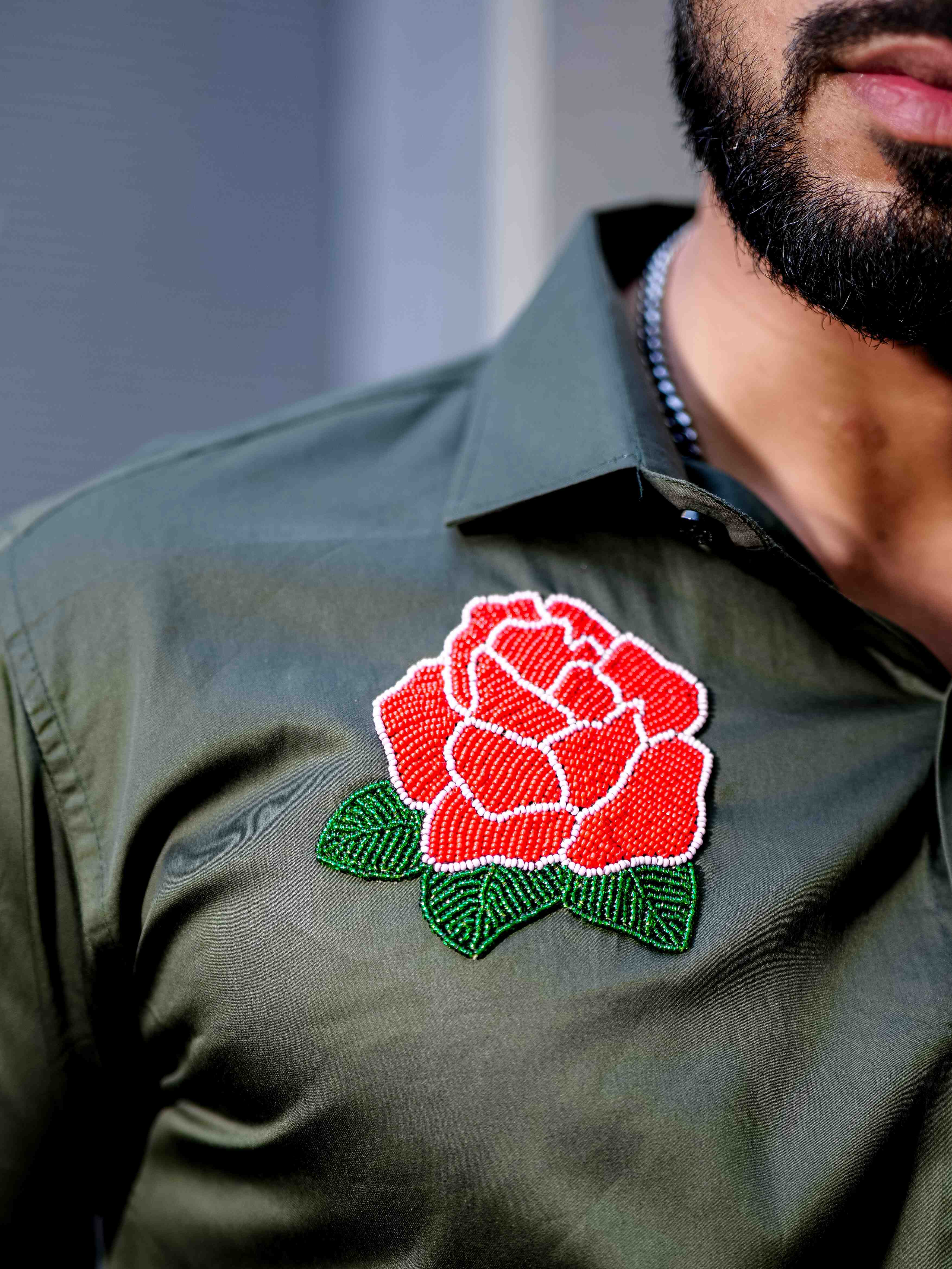 Olive Rhinestone Party Satin Premium Shirt – The Foomer