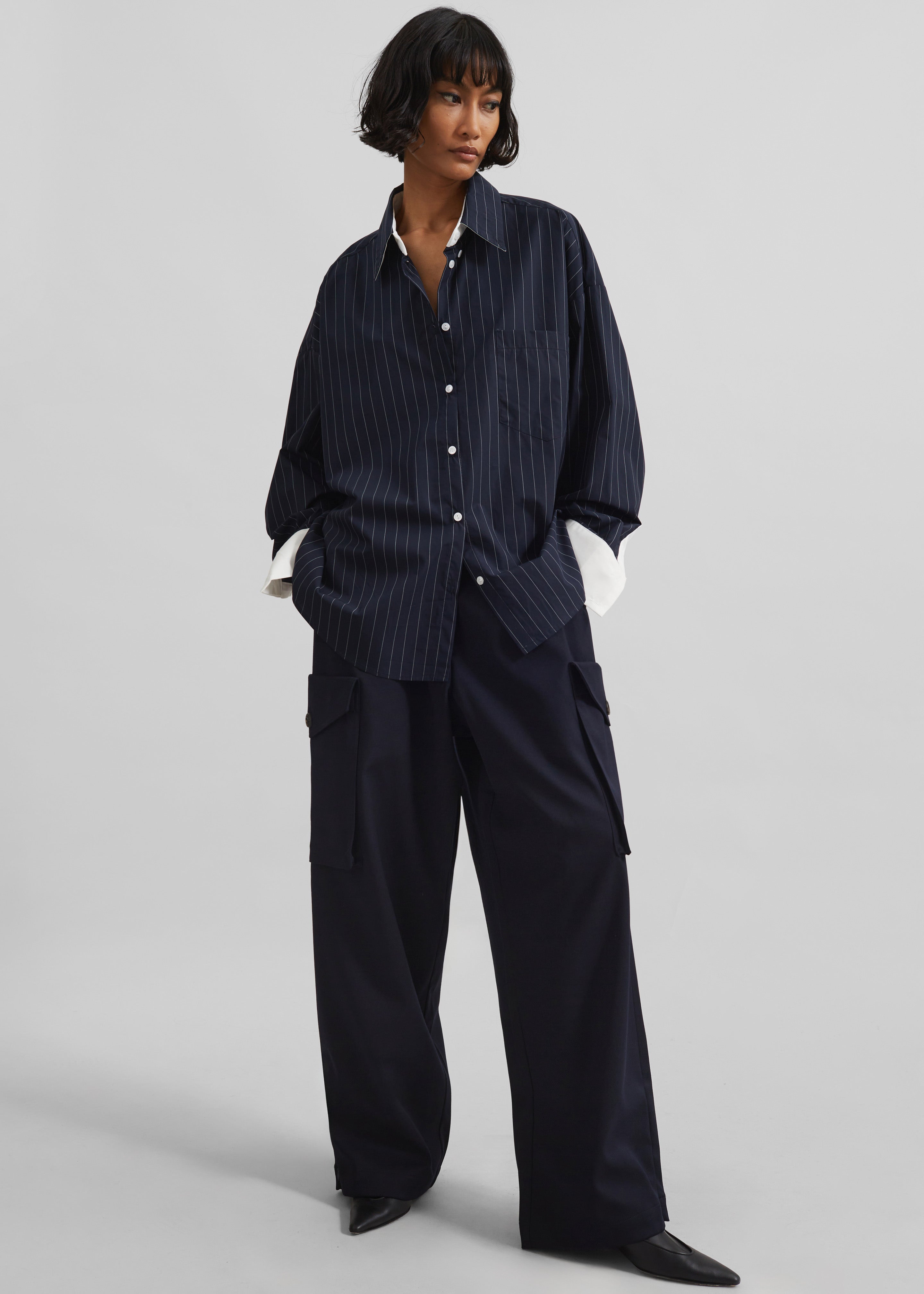 Lorna Shirt - Navy/White Pinstripe – The Frankie Shop