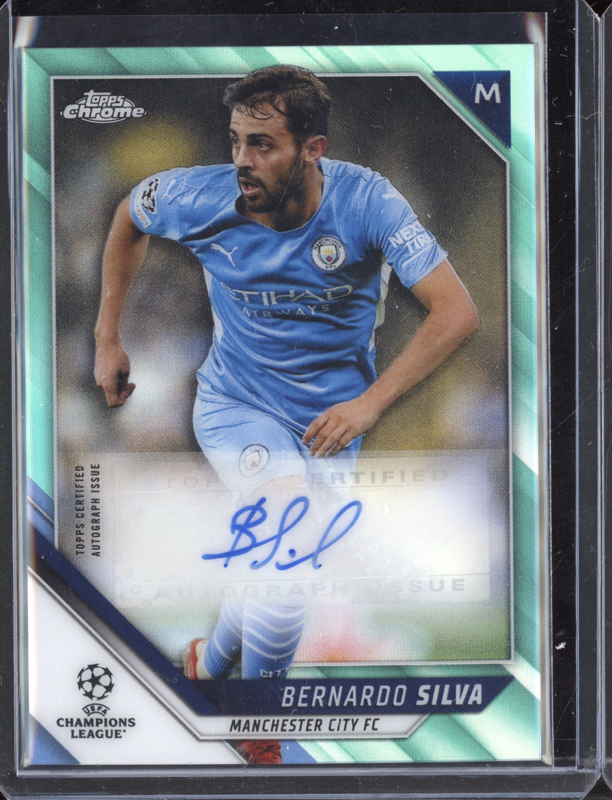 Bernardo Silva 2021/22 Topps Chrome UEFA Champions League Aqua Auto 37