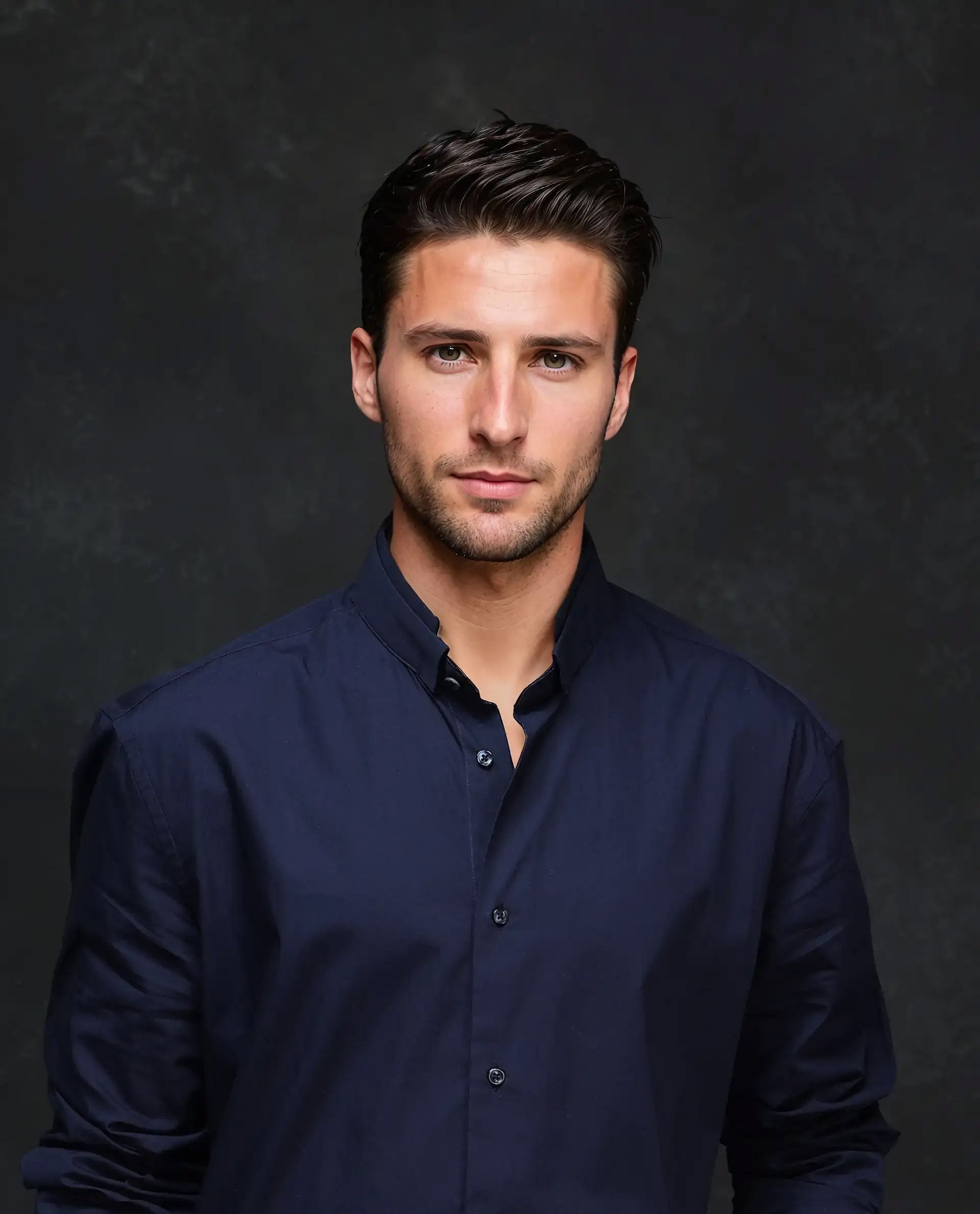 Rare Rabbit Men's Garry Navy Cotton Plain Relaxed Fit Full Sleeve Mand