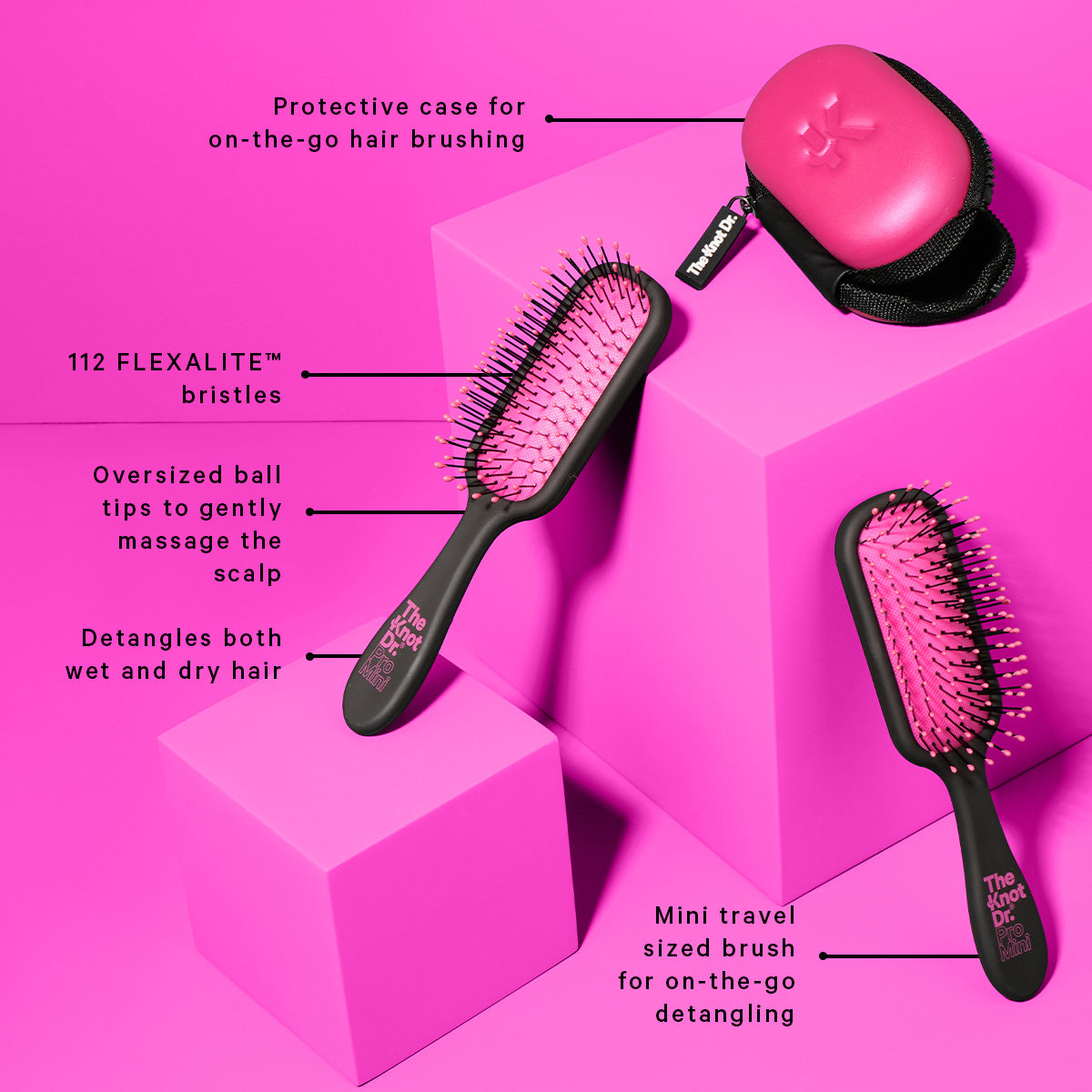 The Pink Mini Pro With Case | Detangling Travel Hairbrush | The