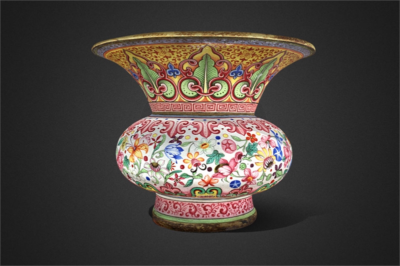 国立故宮博物院 3D文物鑑賞-3D文物-清 核桃殻彫花籃