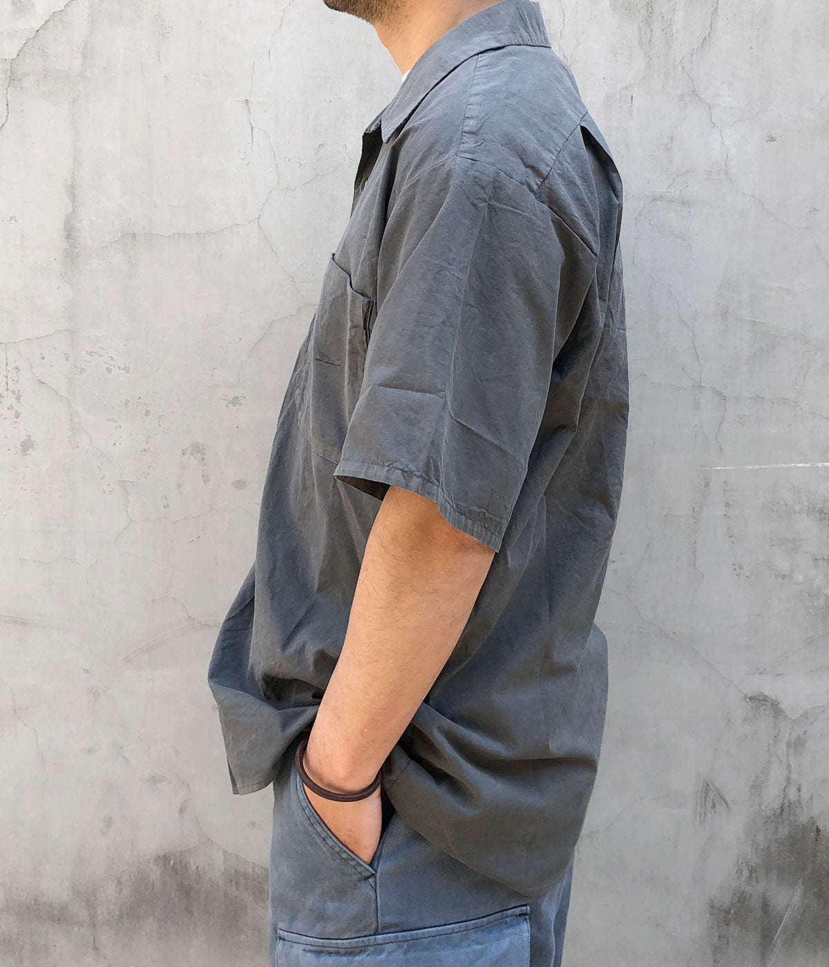 DESCENDANT/S WIND OPEN COLLAR SS SHIRT PIGMENT DYE (GRAY)