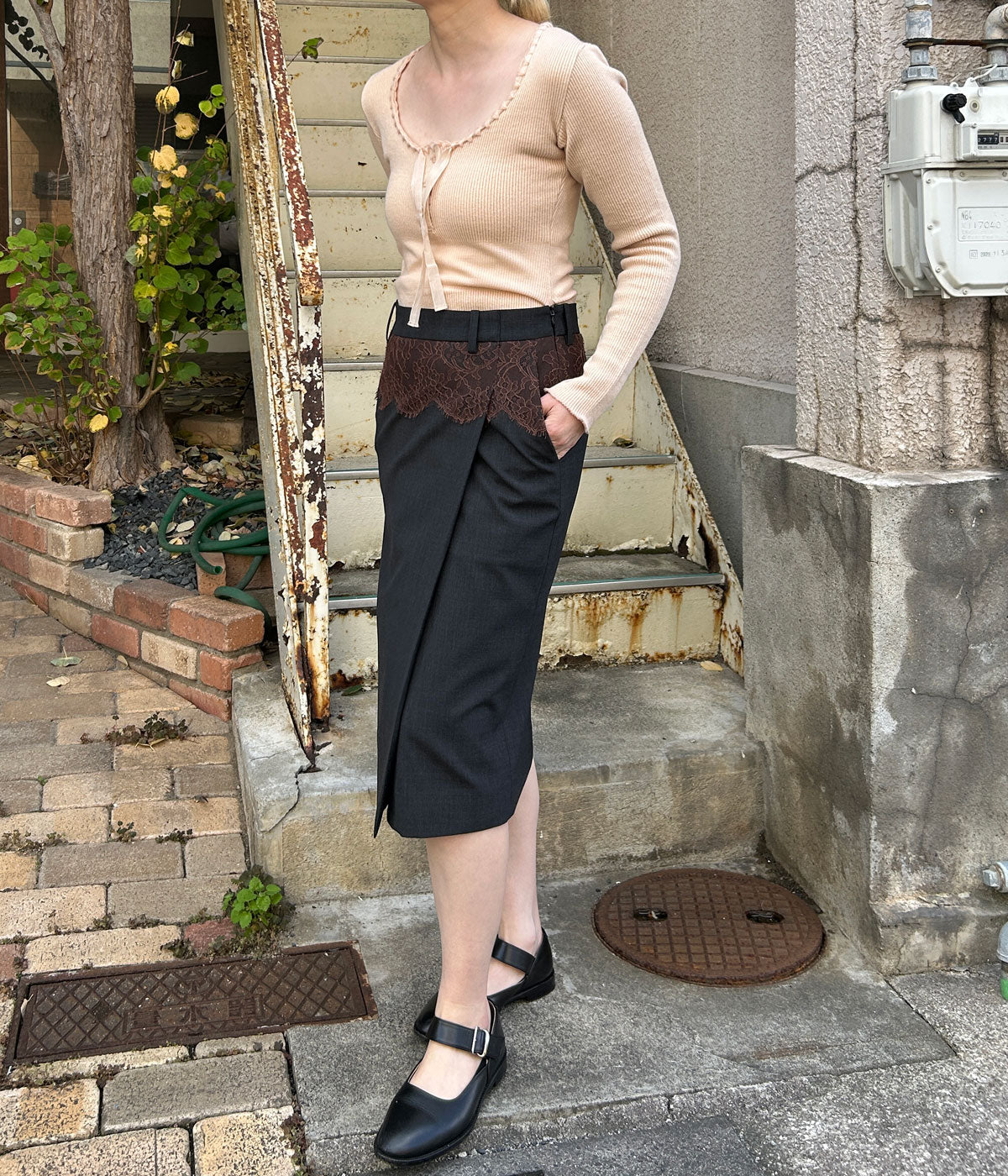 FUMIKA_UCHIDA/RIB STITCH HENLEY-NECK UNDERWEAR(PINKBEIGE)