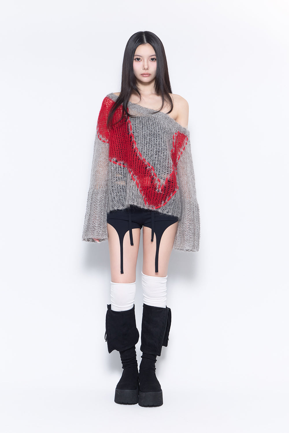 THEREDTHREAD / ザレッドスレッド】S garter bare shorts set