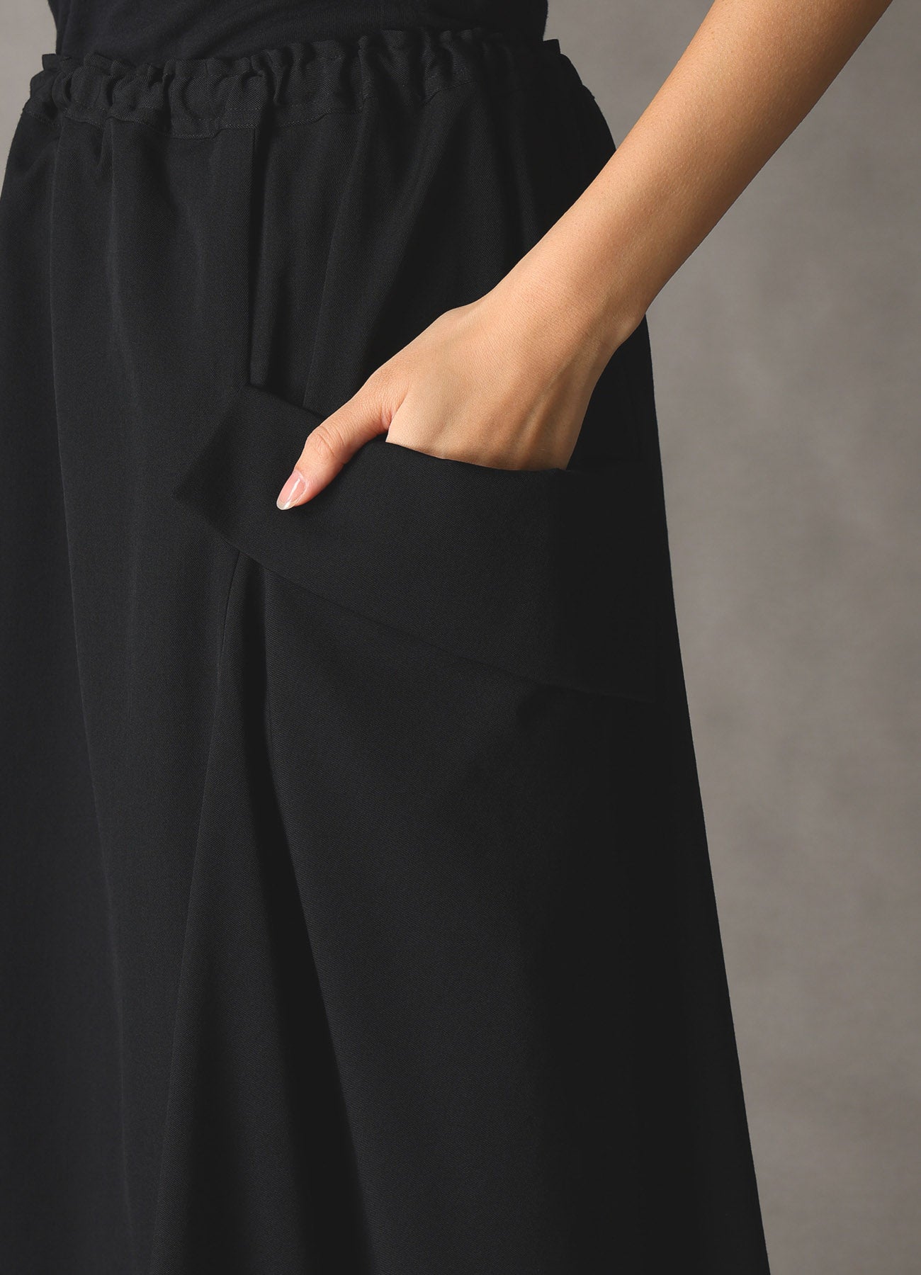 WOOL GABARDINE LEFT-DRAPED GATHERED SKIRT – THE SHOP YOHJI YAMAMOTO