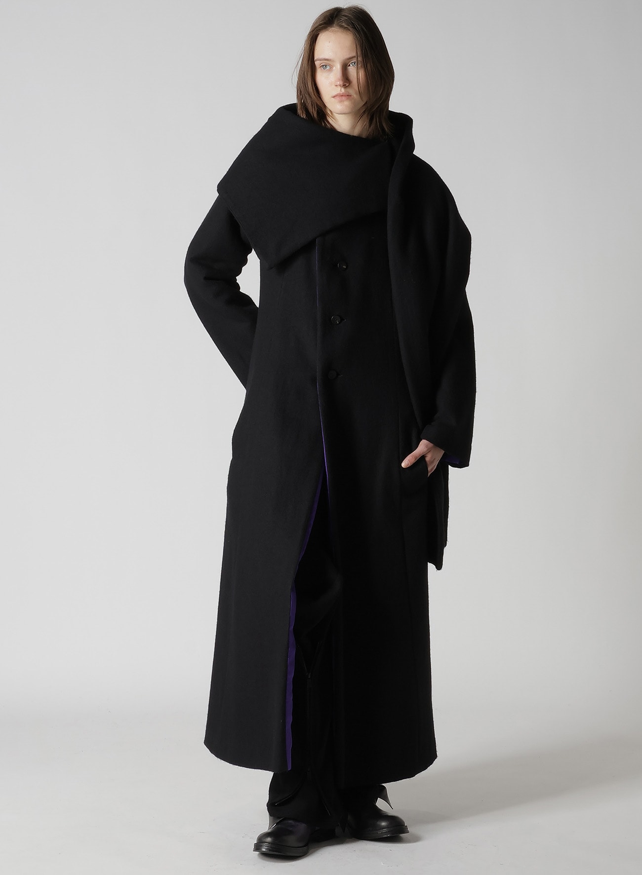 WOOL VIYELLA REVERSIBLE STOLE D COAT(XS Black): Yohji Yamamoto