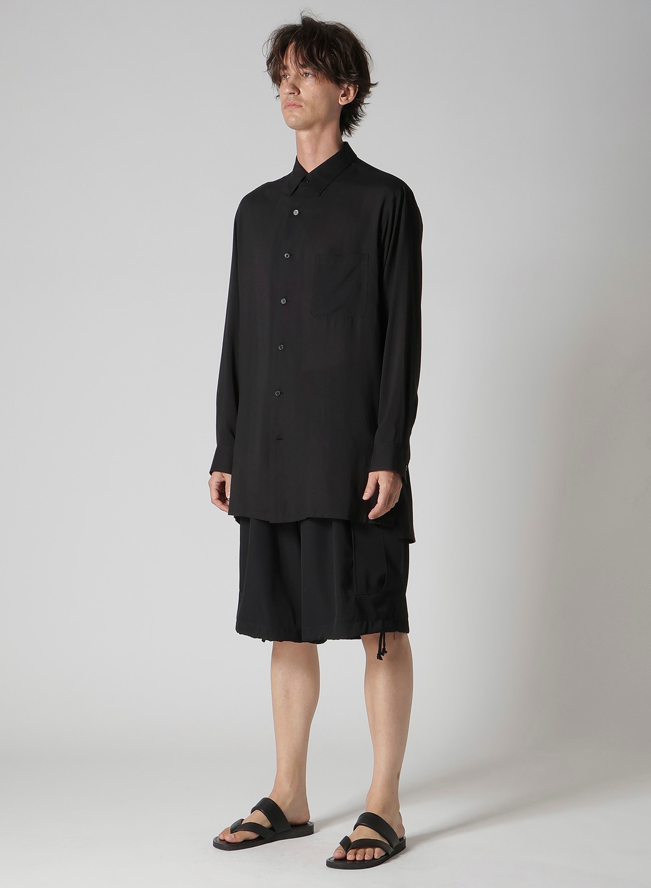 CELLULOSE LAWN STANDARD BIG SHIRT(S Black): Yohji Yamamoto POUR
