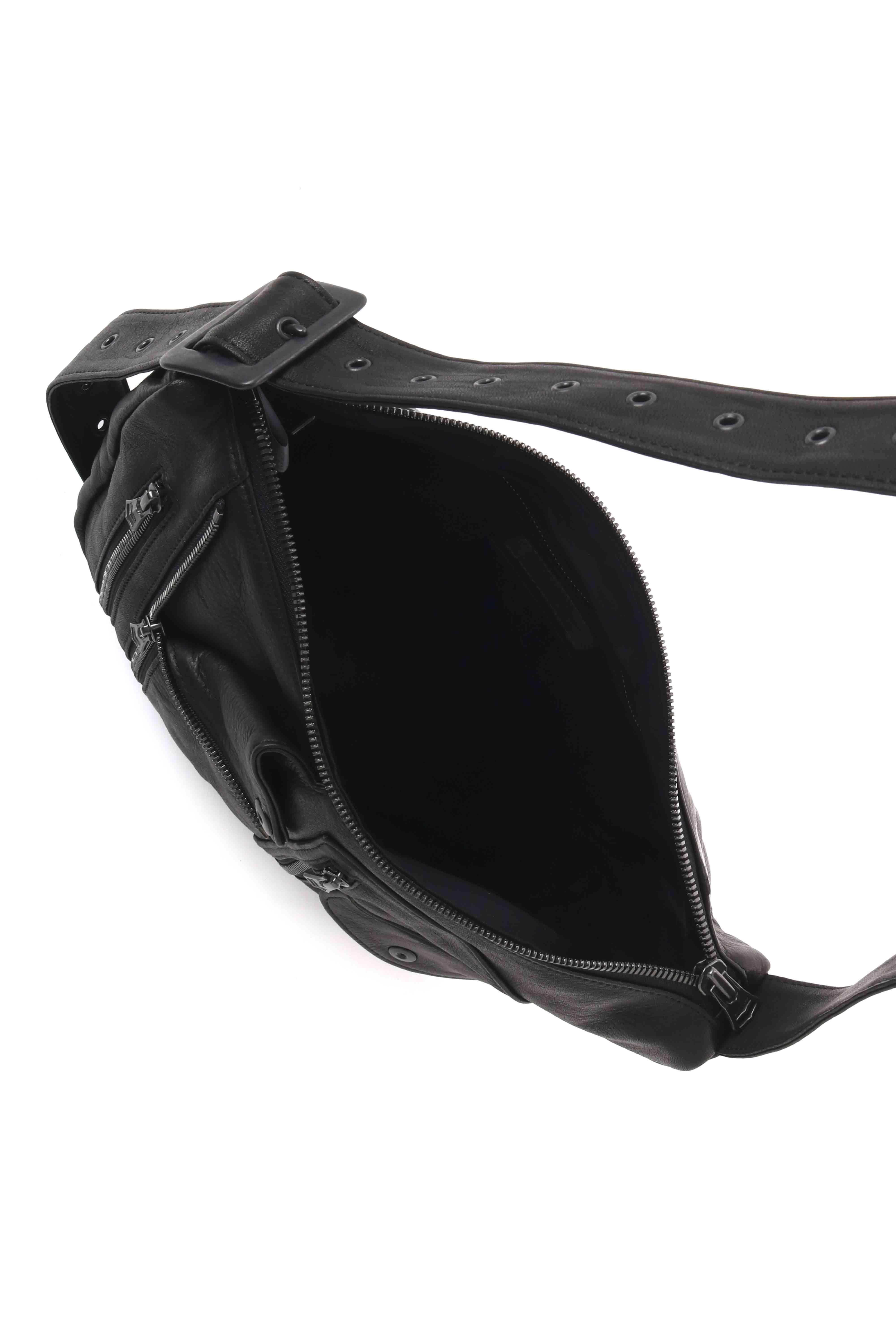 MIMOSA WASHED LEATHER RIDER SHOULDER BAG(FREE SIZE Black): Yohji