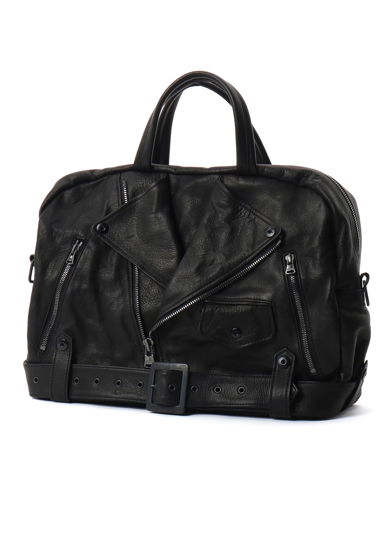 MIMOSA WASHED LEATHER RIDER BOSTON BAG(FREE SIZE Black): Yohji