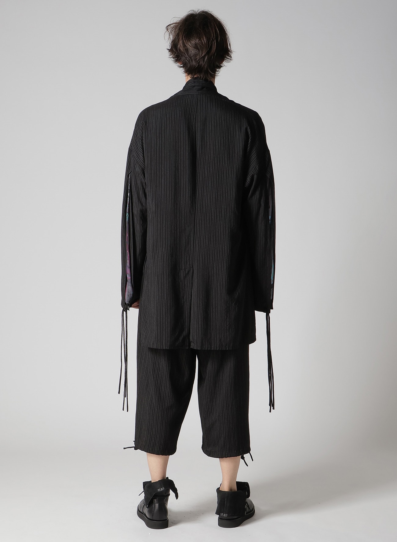 RAYON THIN STRIPE SLIT JACKET(S Black): Yohji Yamamoto POUR HOMME
