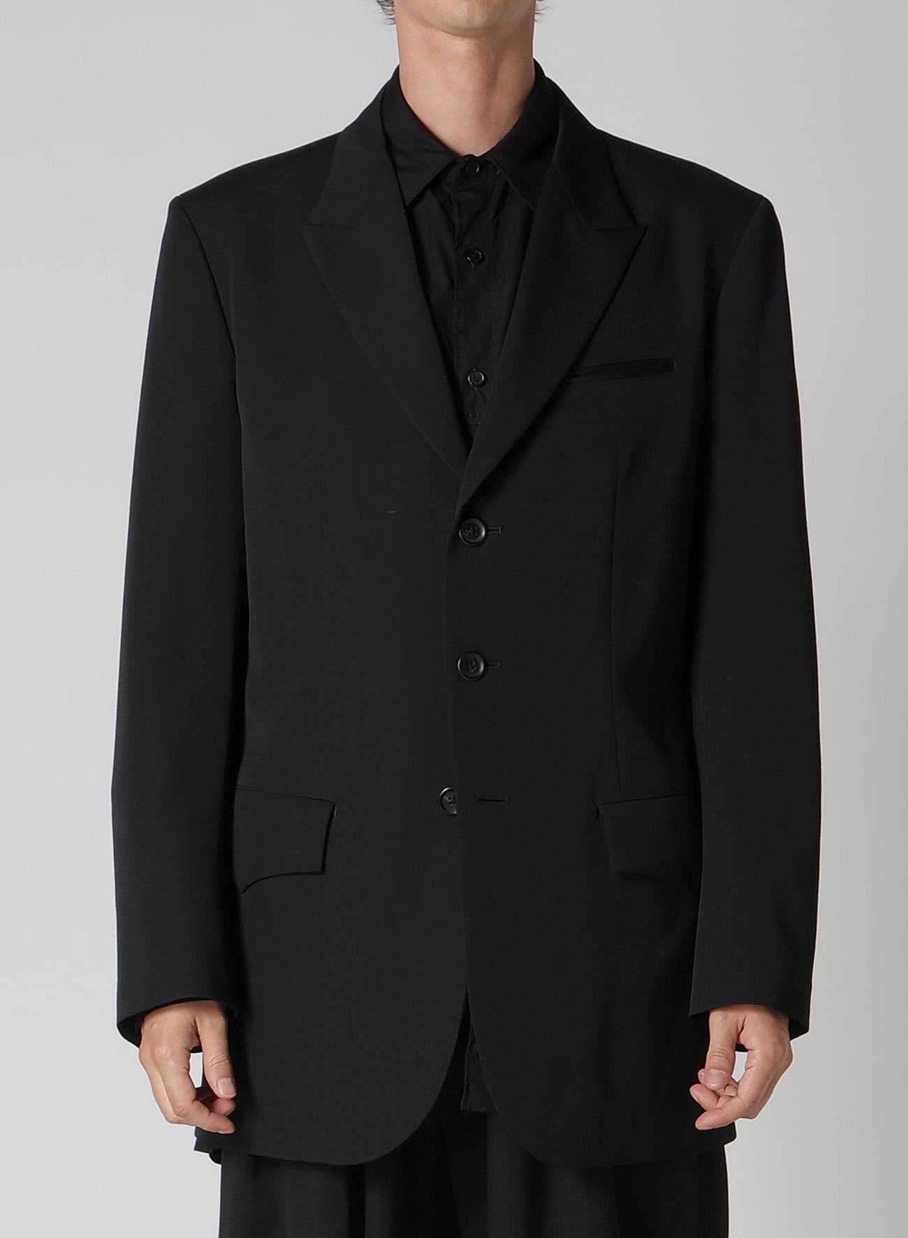 WOOL GABARDINE 3 BUTTONS JACKET(S Black): Yohji Yamamoto POUR