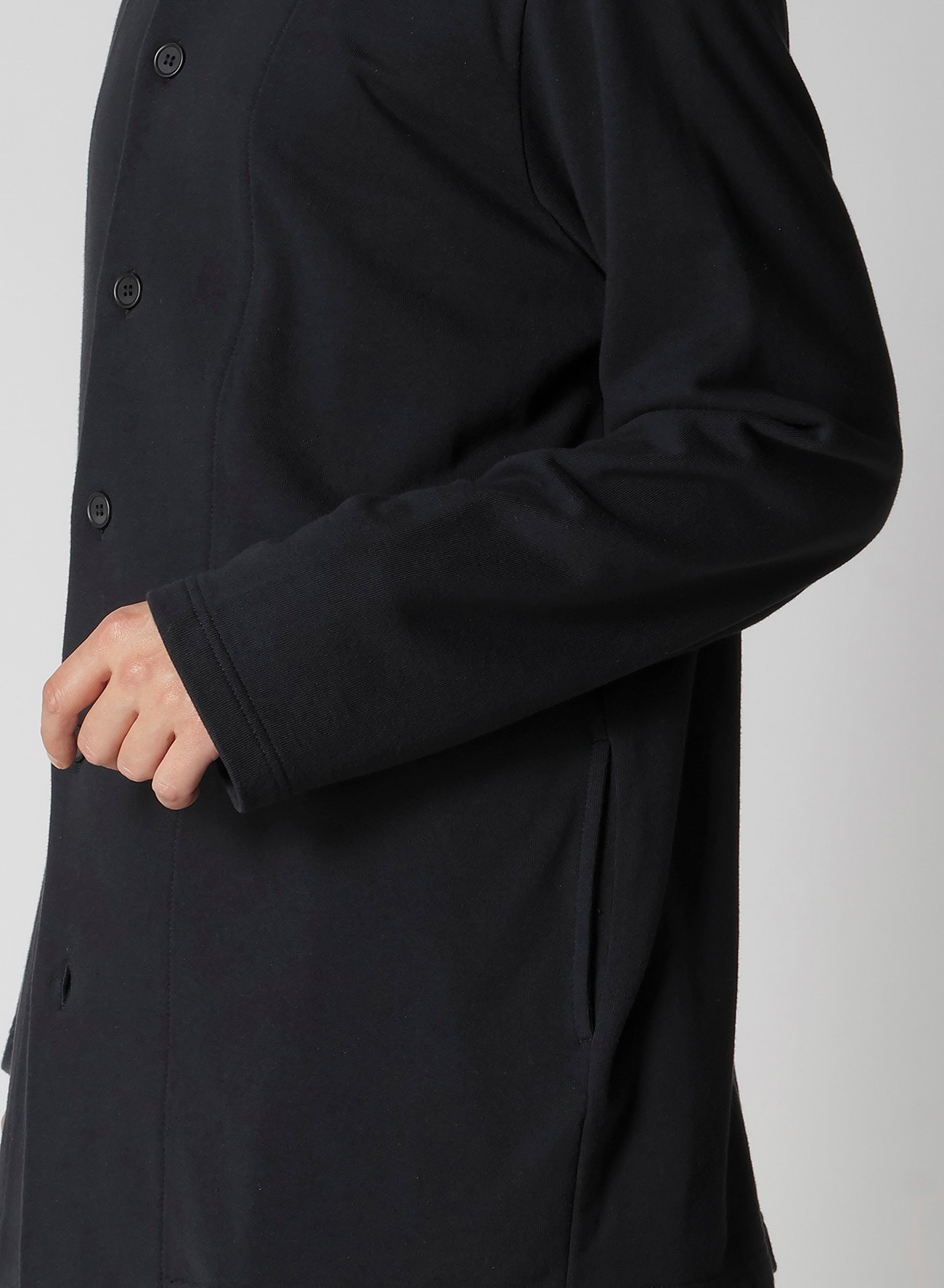 40/20 MINI FRENCH TERRY COLLARLESS JACKET(FREE SIZE Black): Yohji