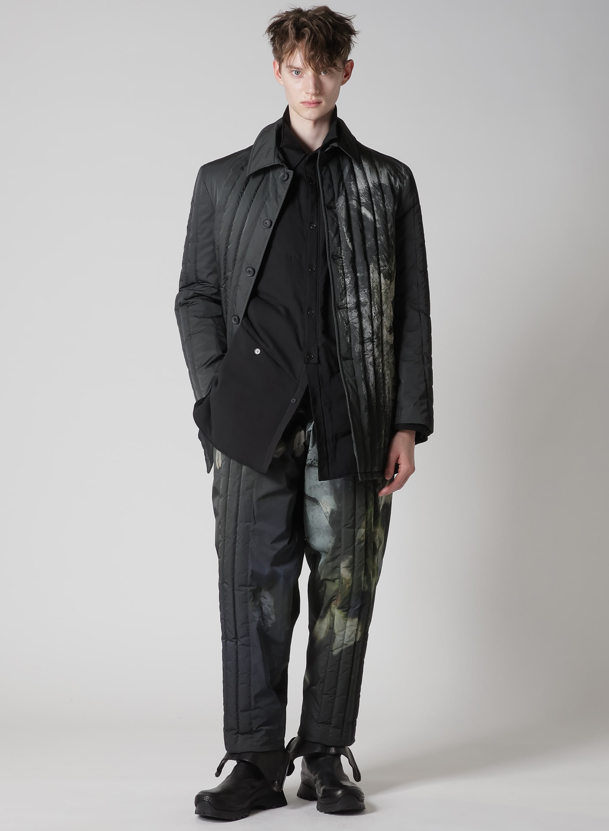 CELLULOSE LAWN 2COLLAR DIAGONAL PADDED BLOUSE(S Black): Yohji