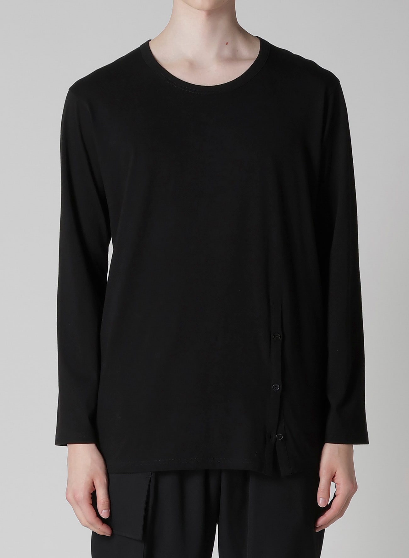 30/-COTTON SINGLE JERSEY BUTTON SLIT LONG SLV T(FREE SIZE Black