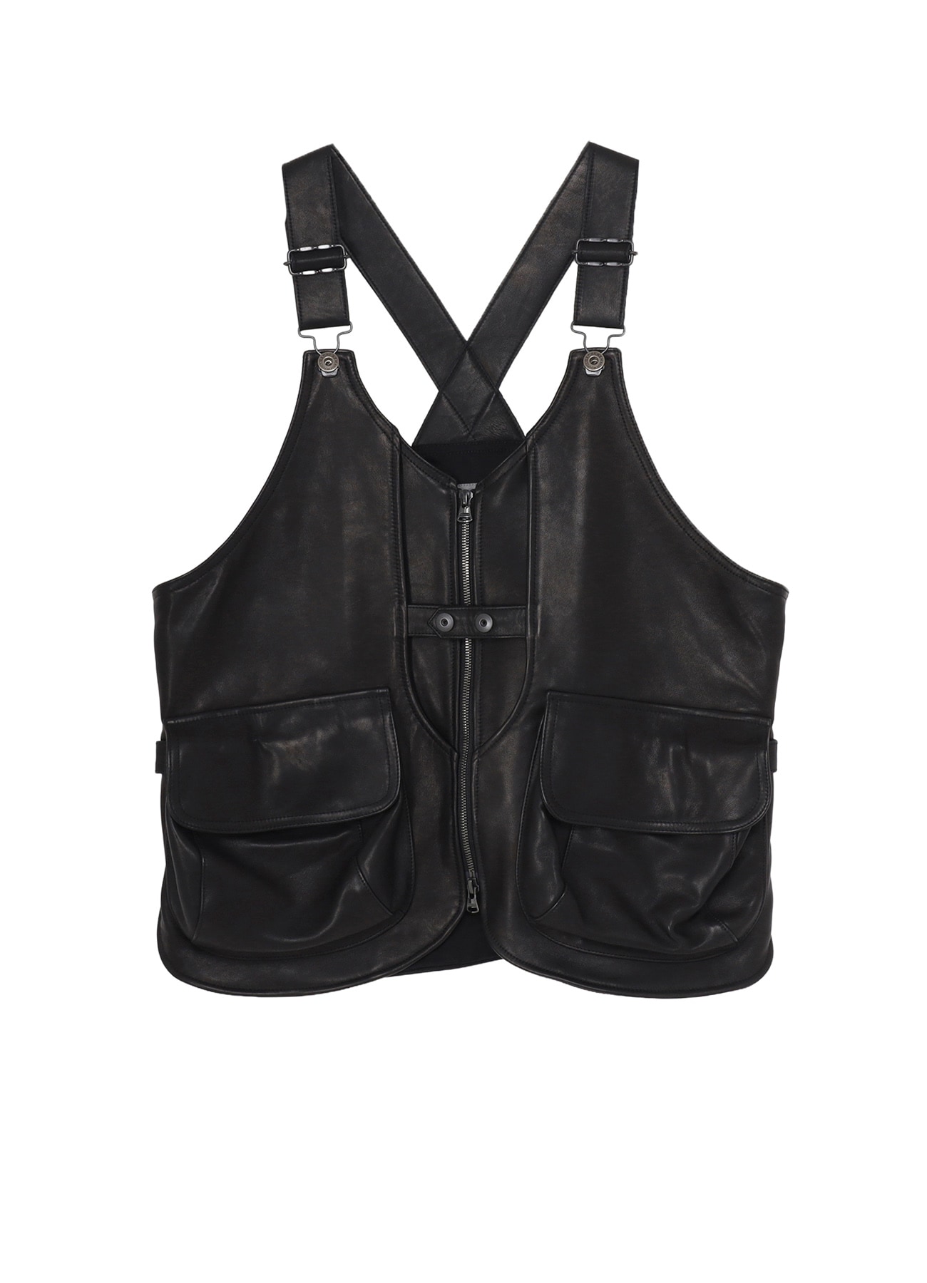 COW LEATHER DEEP-FRY TECH VEST(M Black): Yohji Yamamoto POUR HOMME