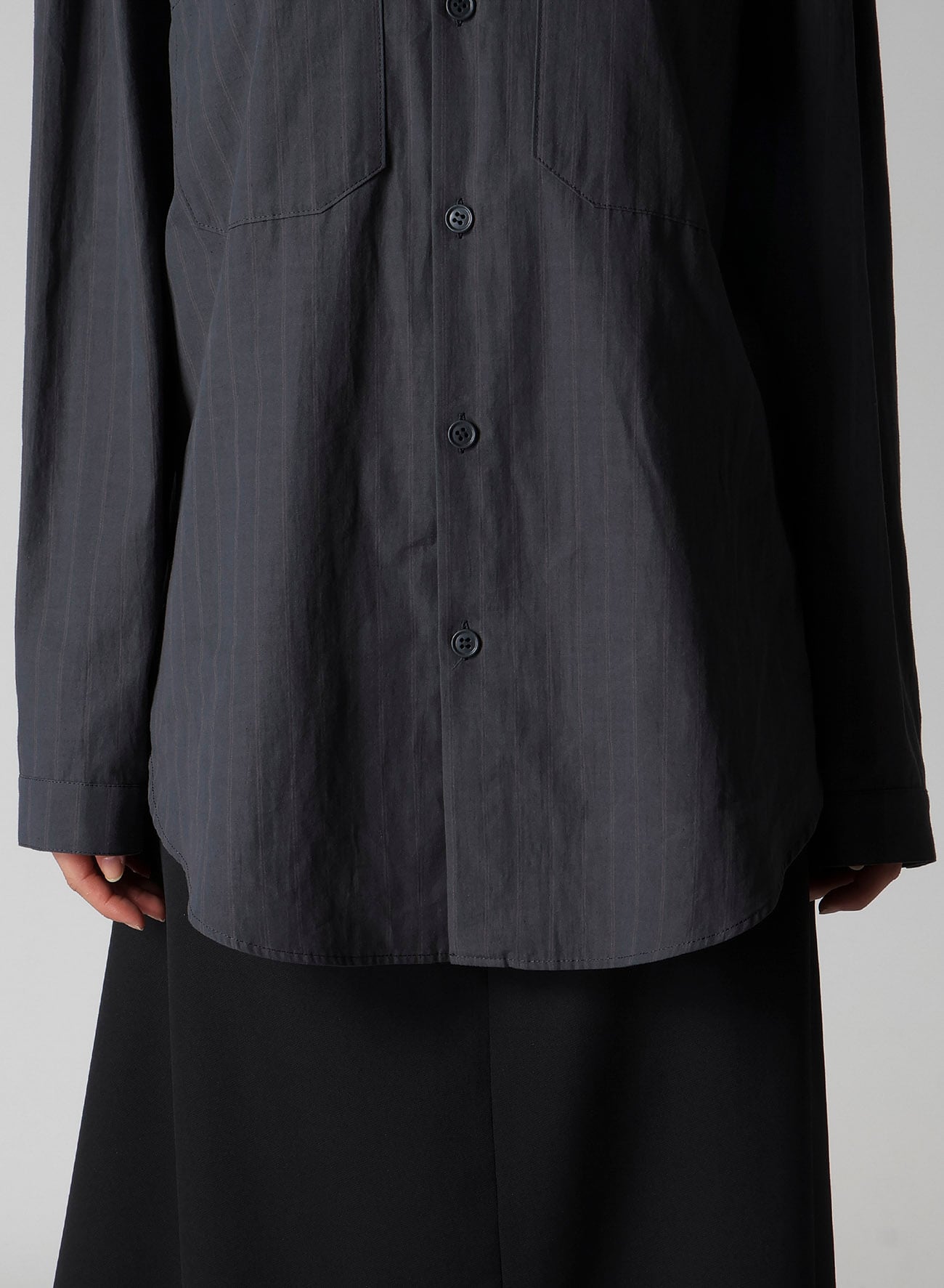 GREY STRIPE DOUBLE COLLAR SHIRT(S Gray): Vintage｜Special Price