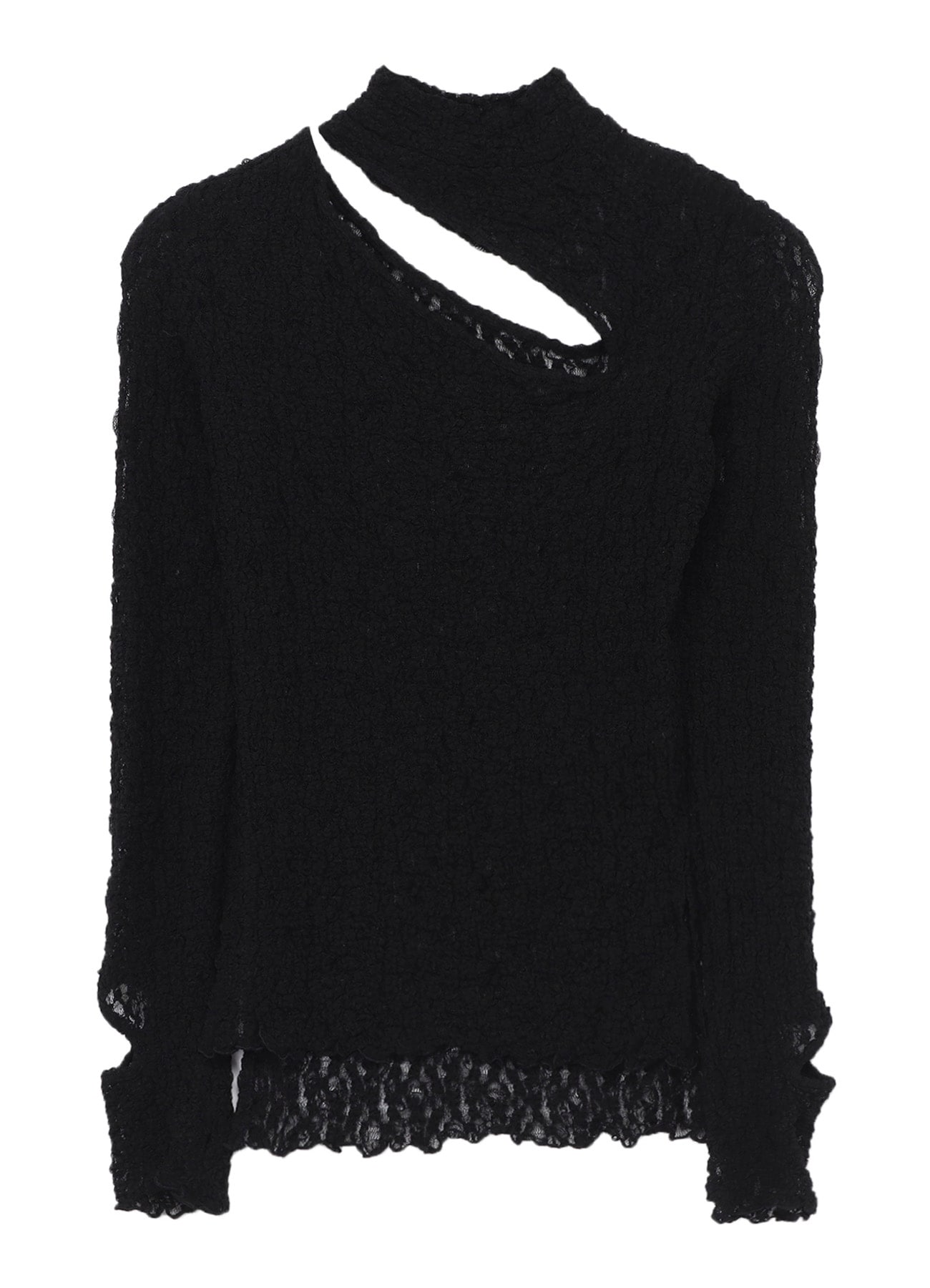 FLOWER SHIRRING SLIT HIGH NECK T-SHIRT(S Black): LIMI feu｜THE