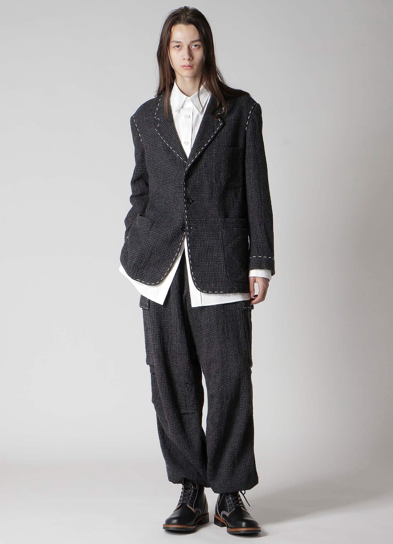 HOUNDSTOOTH JACKET WITH LEFT PANEL AND HAND STITCH(S Black